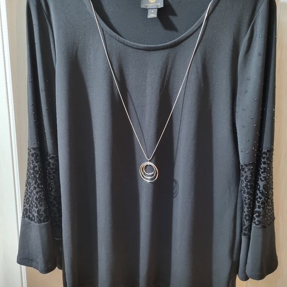 JM Collection women's blouse black, long sleeves, New With Tag Size M - Picture 2 of 10